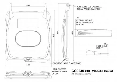 Rotomoulded 240 l Wheelie Bin lid