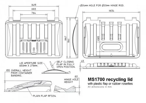 MS1700RM-ROS Recycling lid with rubber rosettes
