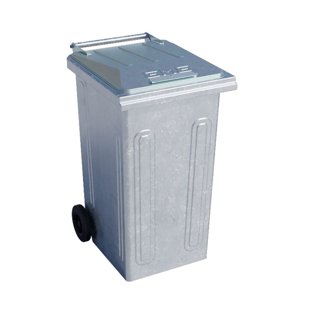 240L metal wheelie bin galvanised steel with metal lid